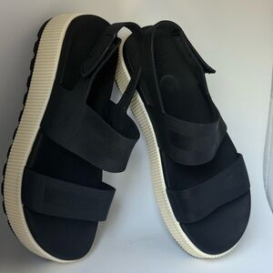 Reef Black Strap Platform Sandals with Cream Sole